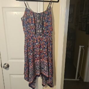 Xhilaration Navy Floral Spaghetti-Strap Asymmetrical Hem Dress